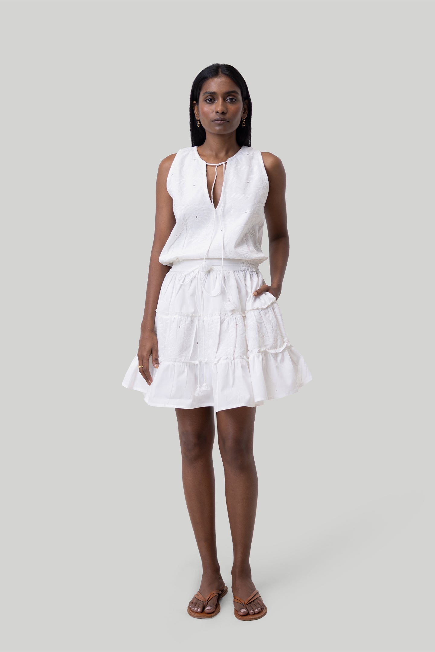 Tiered embroidered short dress