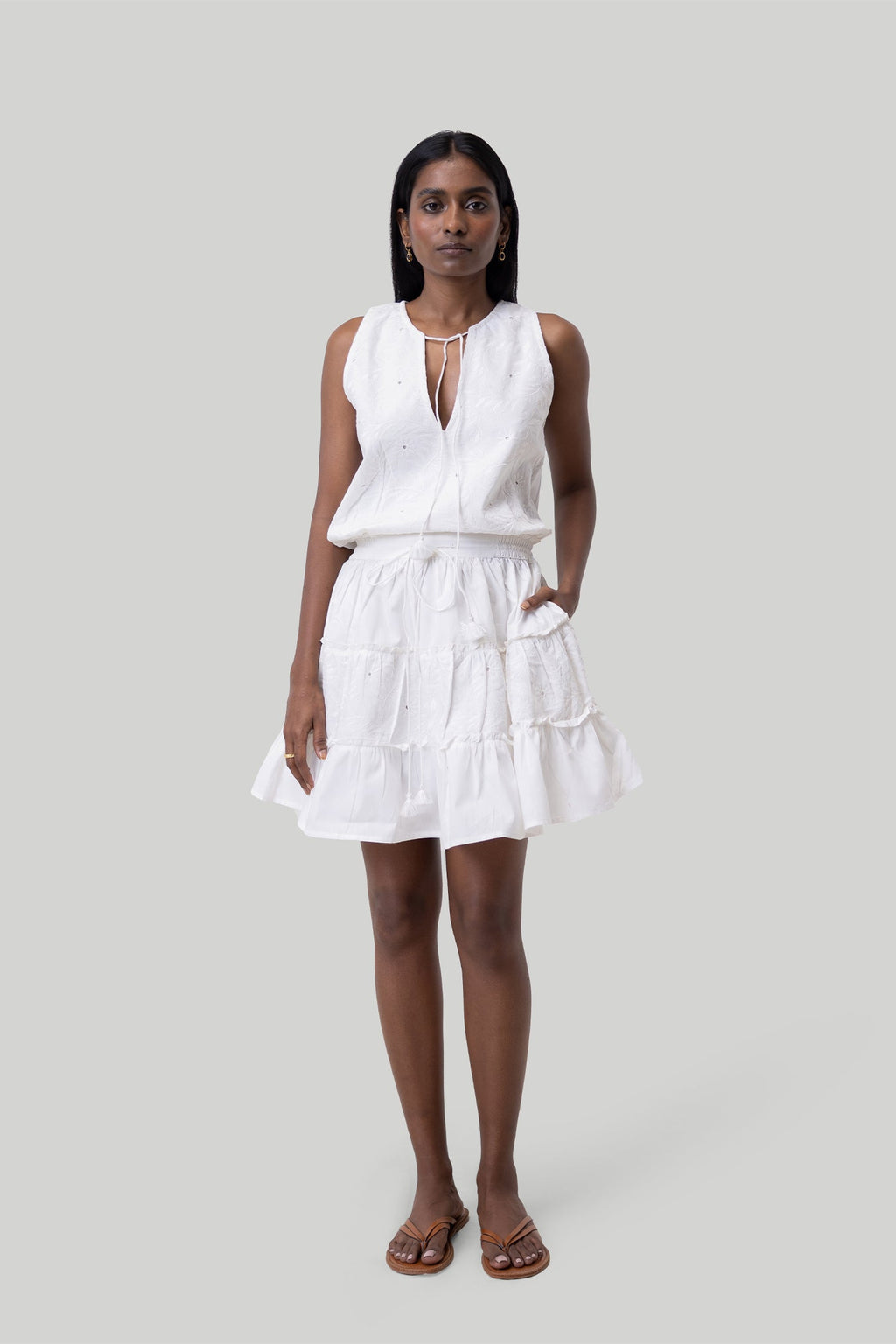 Tiered embroidered short dress