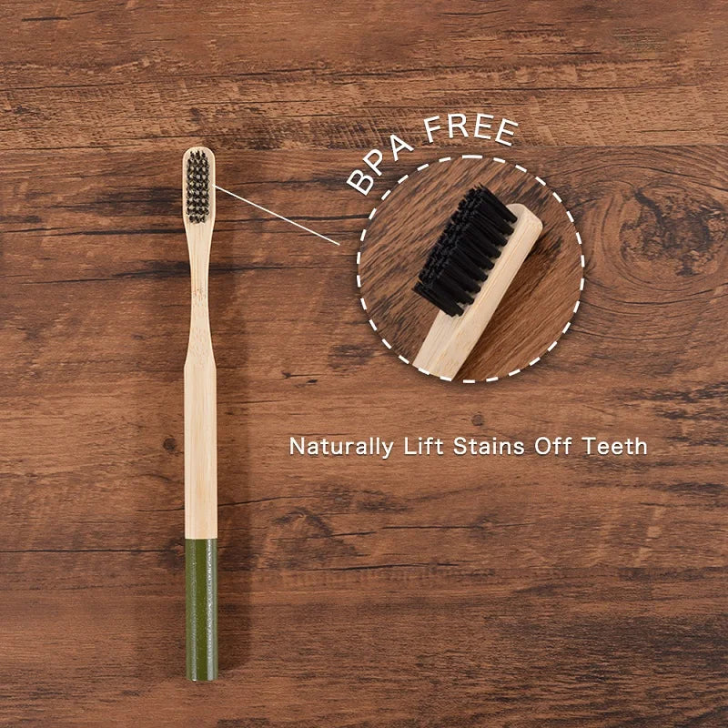 Pacote com 5 escovas de dentes de bambu para adultos, cerdas médias, ecológicas, escovas de dentes de bambu para cuidados bucais, clareador de dentes