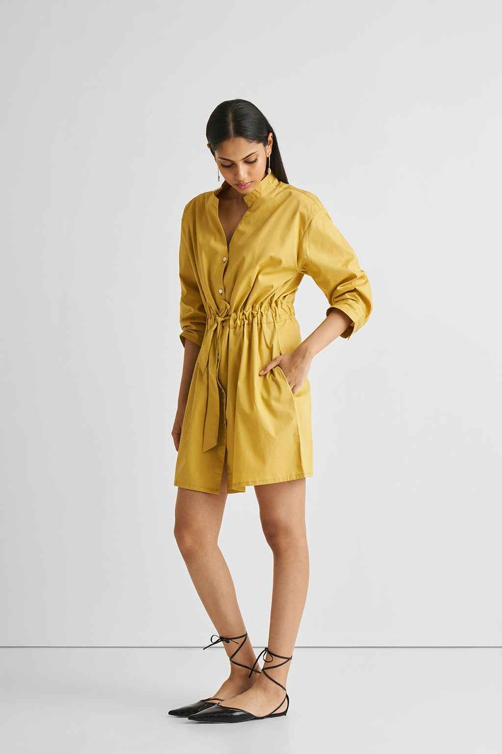 Short Tie Waist Dress in Tuscan Sun